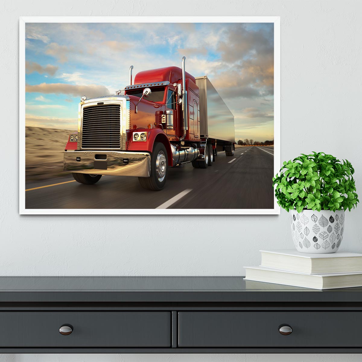 18 Wheel Red Truck Framed Print - Canvas Art Rocks -6
