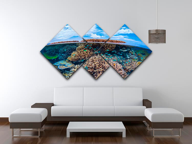 Split Level From Mayotte Reef 4 Square Multi Panel Canvas - Canvas Art Rocks - 3