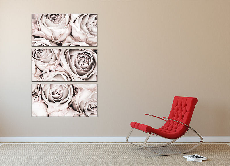 Grey Roses No 01 3 Split Panel Canvas Print - Canvas Art Rocks - 2