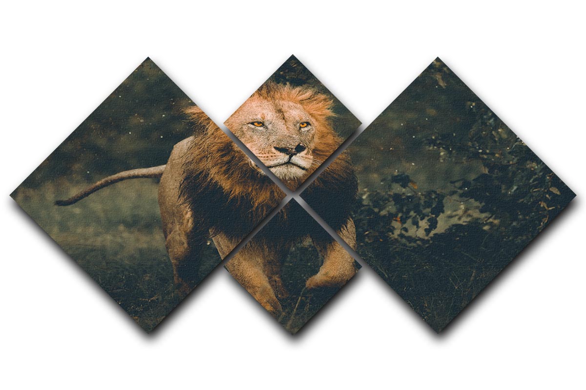 Lion Running In The Woods 4 Square Multi Panel Canvas - Canvas Art Rocks - 1