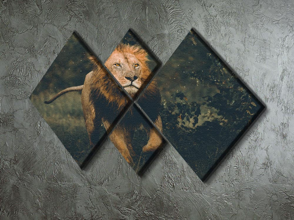 Lion Running In The Woods 4 Square Multi Panel Canvas - Canvas Art Rocks - 2