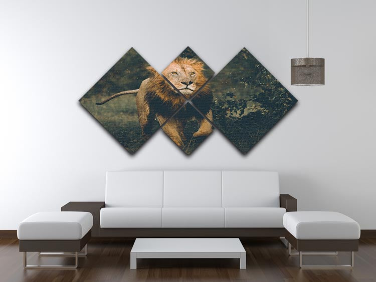 Lion Running In The Woods 4 Square Multi Panel Canvas - Canvas Art Rocks - 3