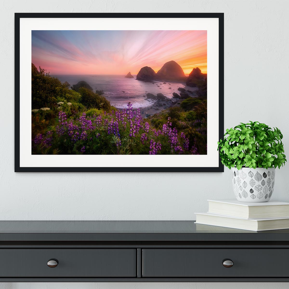 Sister Rocks with Lupin Blooms Framed Print - Canvas Art Rocks - 1