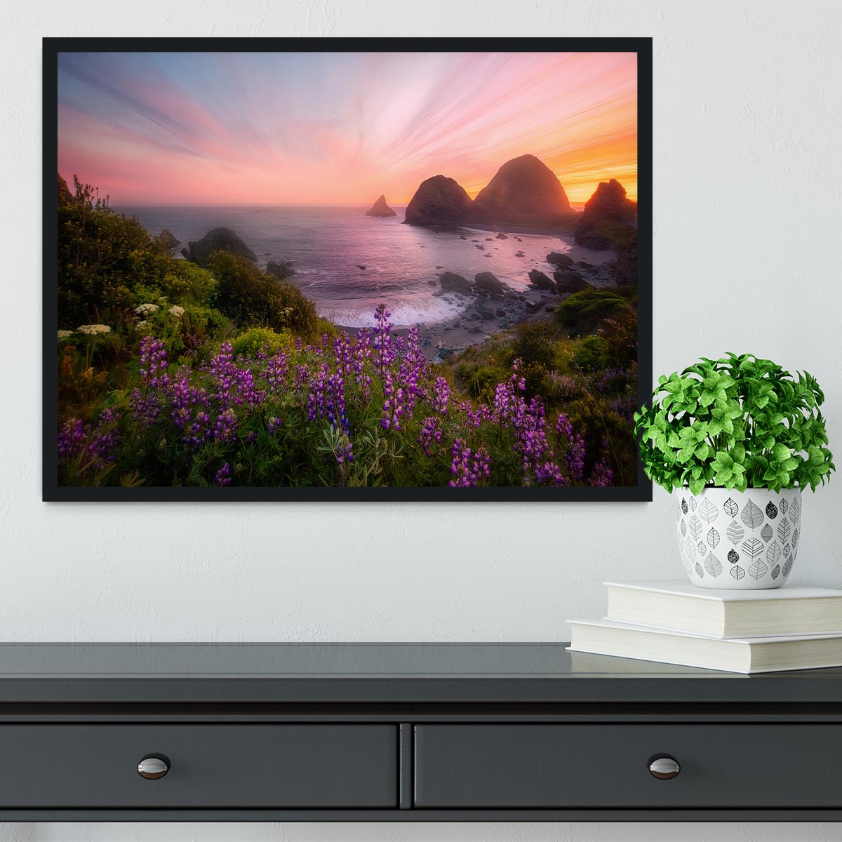 Sister Rocks with Lupin Blooms Framed Print - Canvas Art Rocks - 2