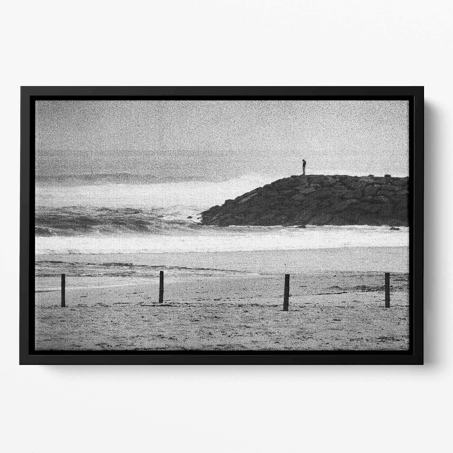 A Lone Figure On The Cliffs Floating Framed Canvas - Canvas Art Rocks - 2