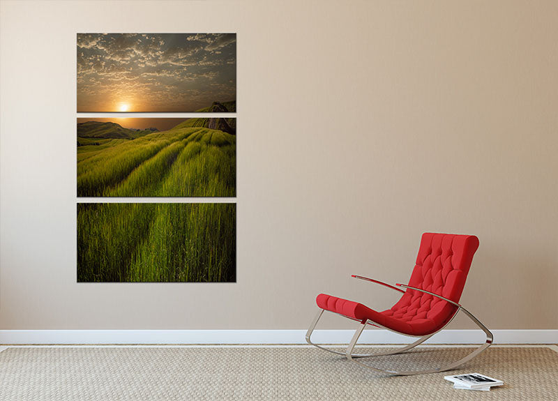 Sunset Over The Fields 3 Split Panel Canvas Print - Canvas Art Rocks - 2