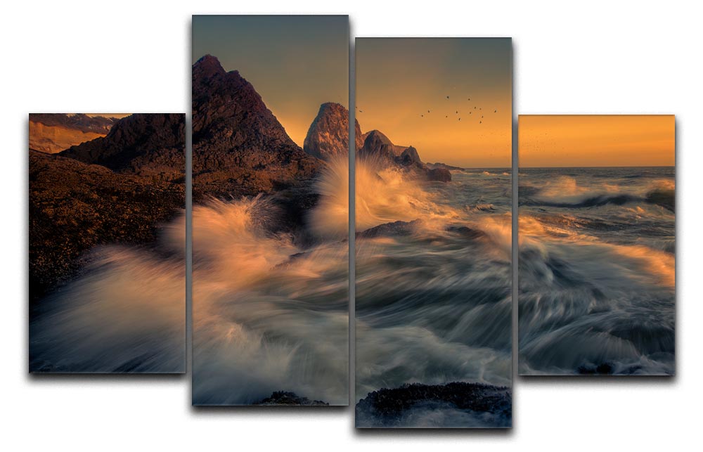 Waves Crashing Into Cliff 4 Split Panel Canvas - Canvas Art Rocks - 1