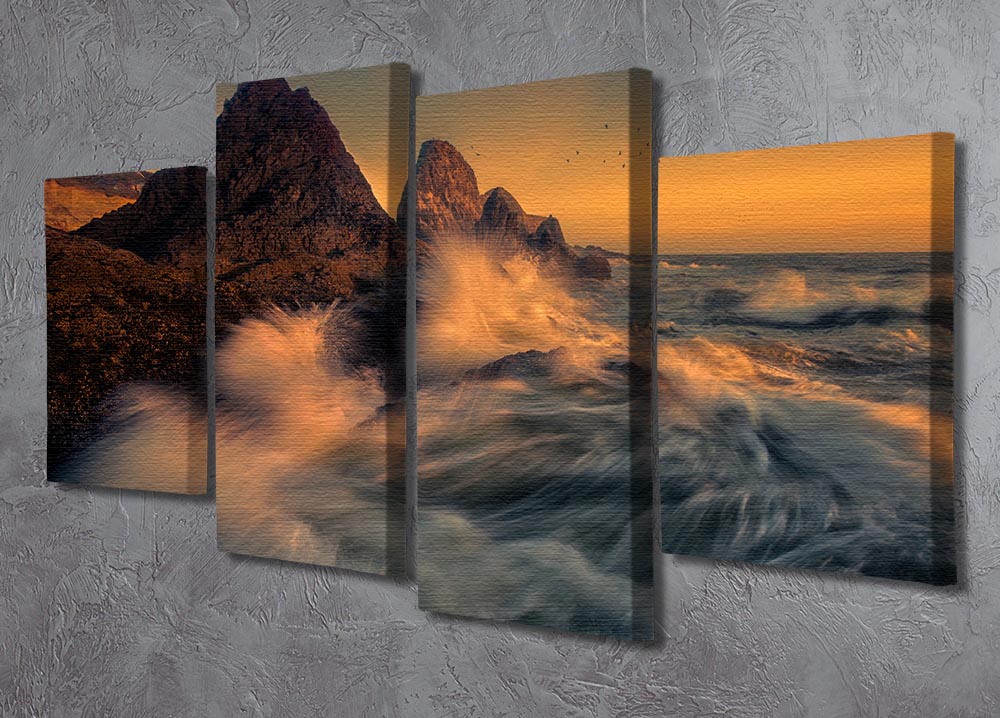 Waves Crashing Into Cliff 4 Split Panel Canvas - Canvas Art Rocks - 2