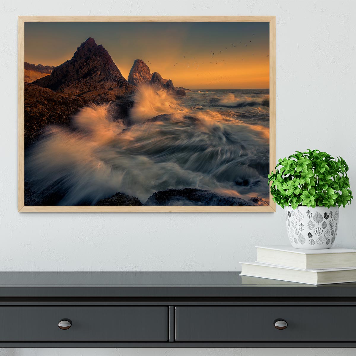 Waves Crashing Into Cliff Framed Print - Canvas Art Rocks - 4