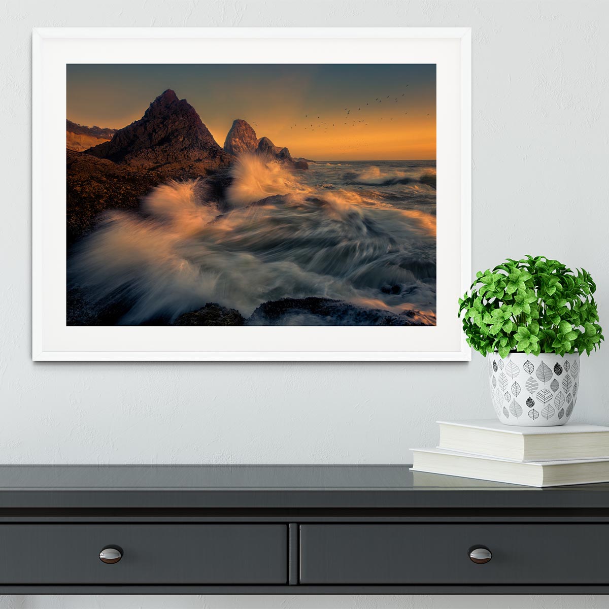 Waves Crashing Into Cliff Framed Print - Canvas Art Rocks - 5