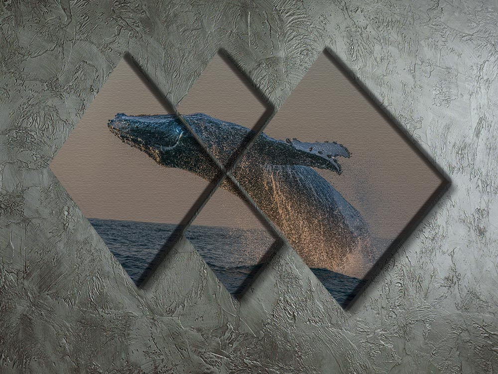 Whale Fliiping Out The Ocean 4 Square Multi Panel Canvas - Canvas Art Rocks - 2