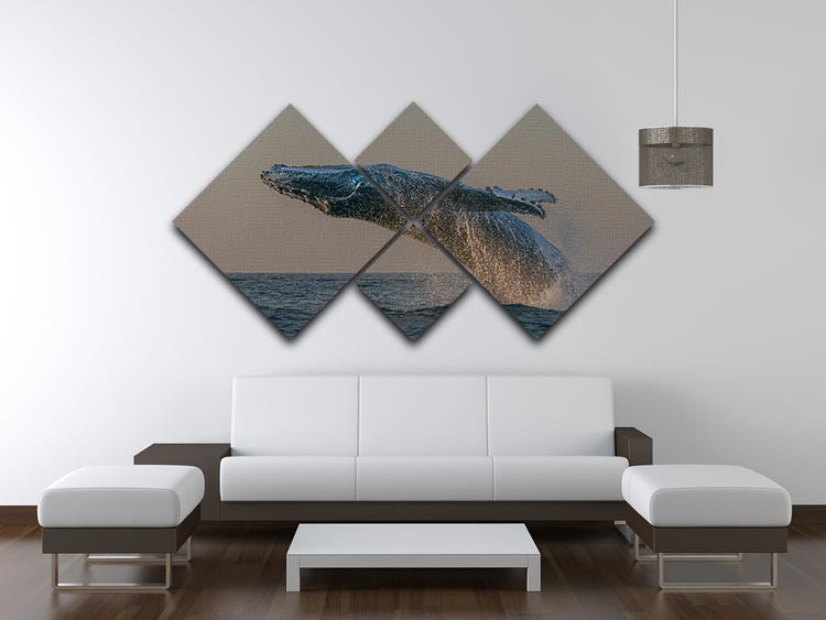 Whale Fliiping Out The Ocean 4 Square Multi Panel Canvas - Canvas Art Rocks - 3