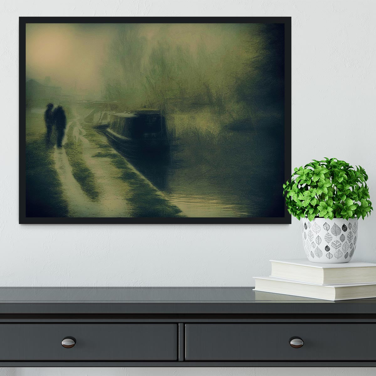 Silhouettes At The Canal Framed Print - Canvas Art Rocks - 2