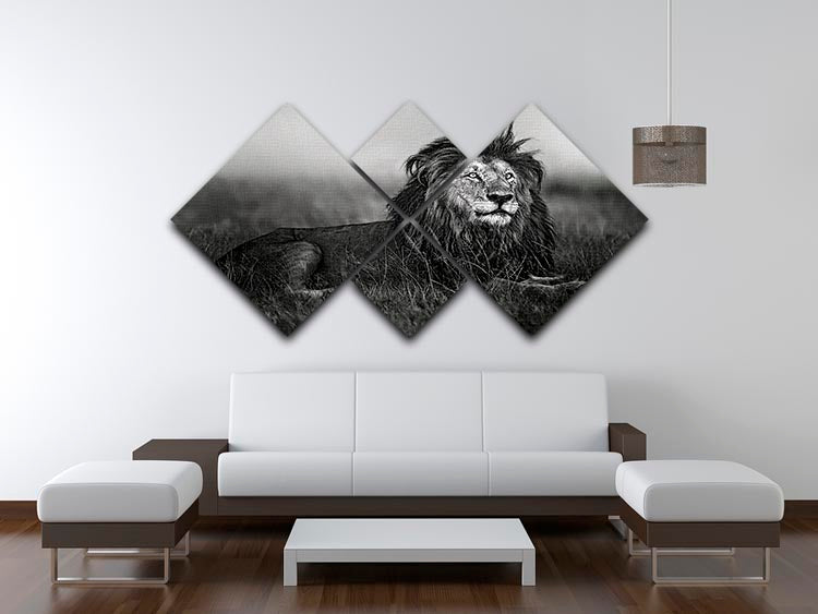 Greyscale Lion 4 Square Multi Panel Canvas - Canvas Art Rocks - 3