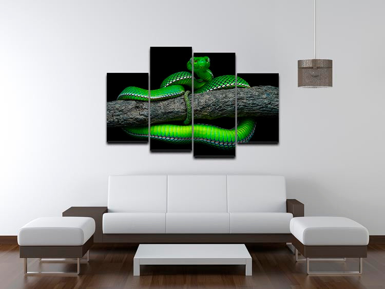 Green Trimeresurus Vogeli Snake 4 Split Panel Canvas - Canvas Art Rocks - 3