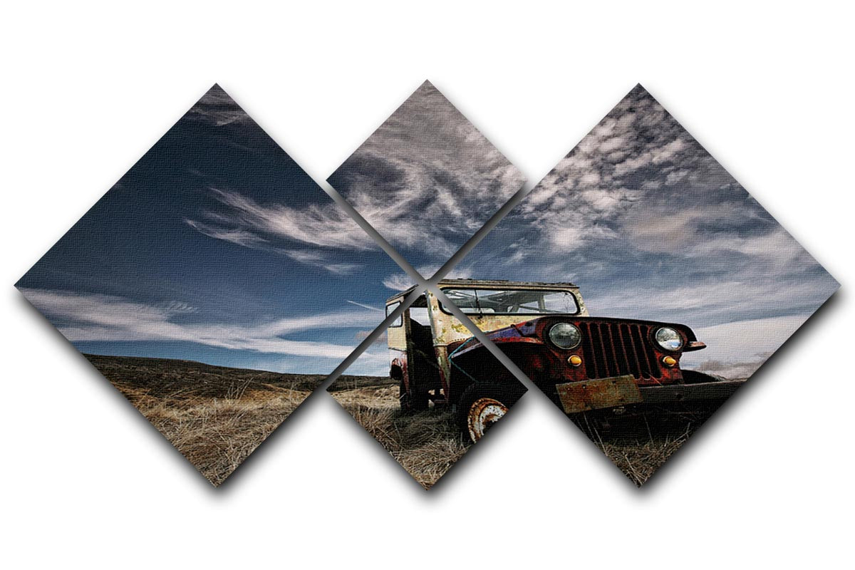 Abandoned Truck On The Countryside 4 Square Multi Panel Canvas - Canvas Art Rocks - 1