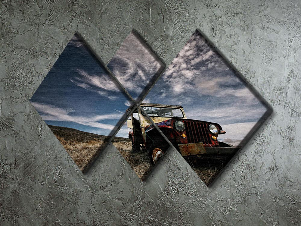 Abandoned Truck On The Countryside 4 Square Multi Panel Canvas - Canvas Art Rocks - 2