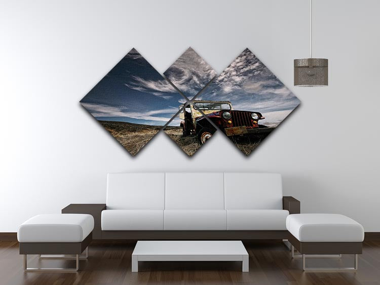 Abandoned Truck On The Countryside 4 Square Multi Panel Canvas - Canvas Art Rocks - 3