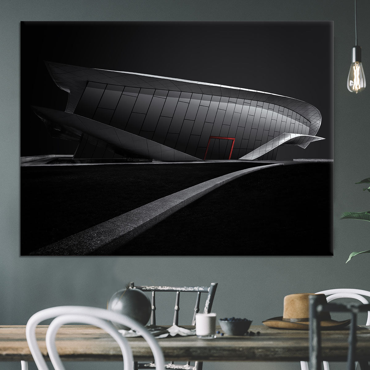 Greyscale Acrhitecture With A Glance Of Red Canvas Print or Poster - Canvas Art Rocks - 3