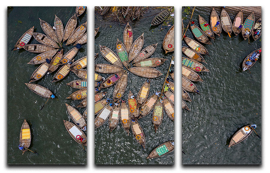 Pattern Of Boats On The Sea 3 Split Panel Canvas Print - Canvas Art Rocks - 1