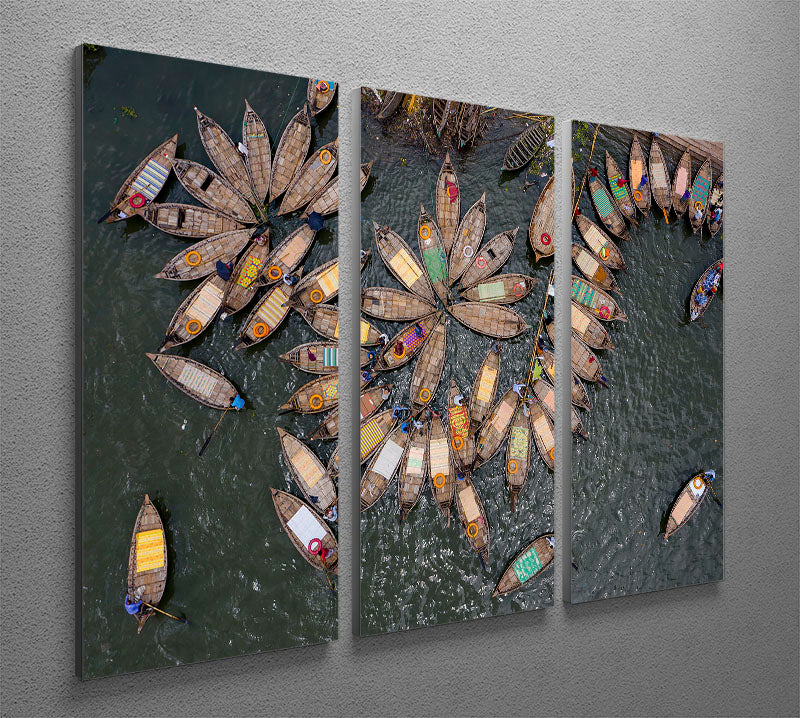 Pattern Of Boats On The Sea 3 Split Panel Canvas Print - Canvas Art Rocks - 2