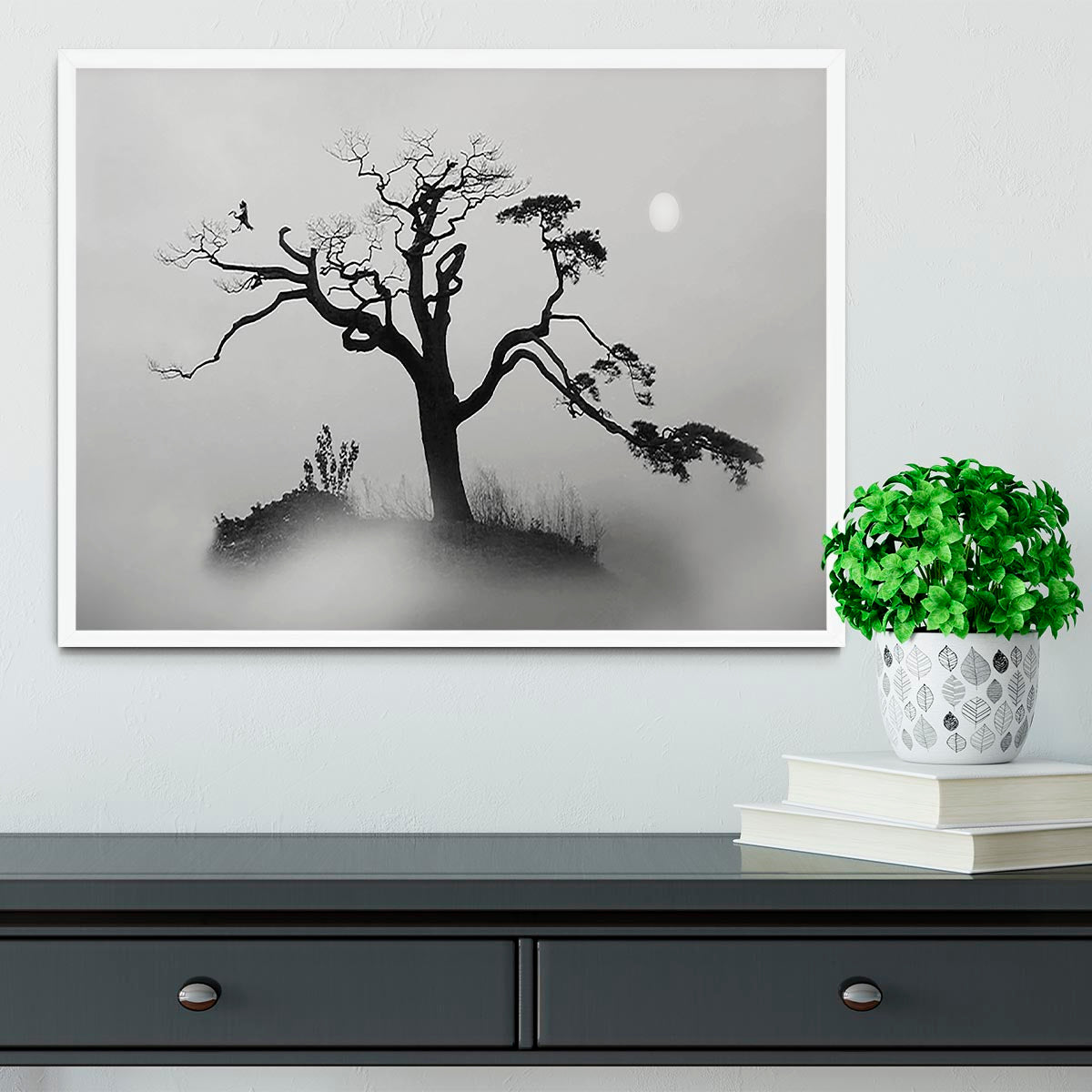 Pine tree In The Fog Framed Print - Canvas Art Rocks -6