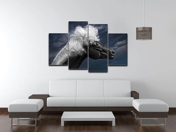 White Mane On A Black Horse 4 Split Panel Canvas - Canvas Art Rocks - 3