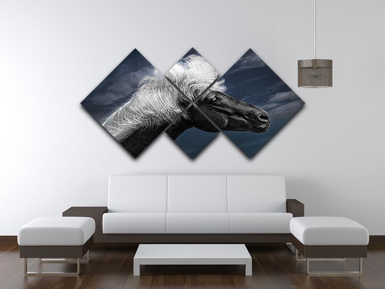 White Mane On A Black Horse 4 Square Multi Panel Canvas - Canvas Art Rocks - 3