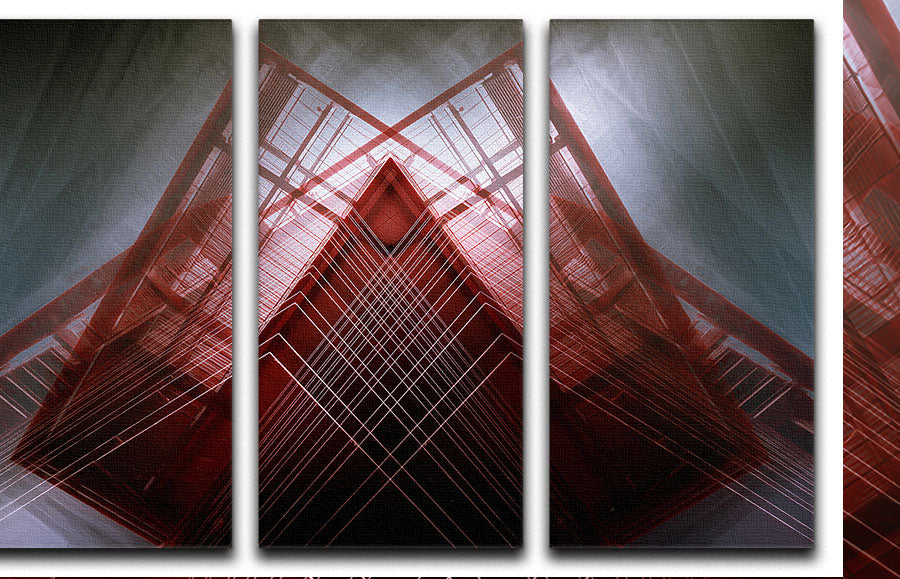 Red Geometric Design 3 Split Panel Canvas Print - Canvas Art Rocks - 1