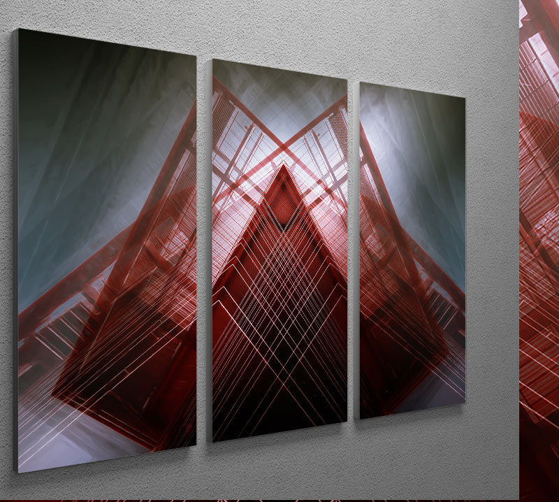 Red Geometric Design 3 Split Panel Canvas Print - Canvas Art Rocks - 2