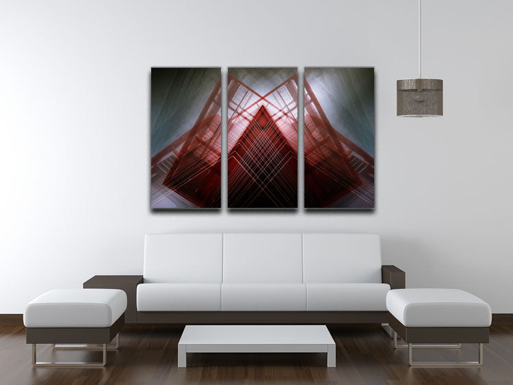 Red Geometric Design 3 Split Panel Canvas Print - Canvas Art Rocks - 3