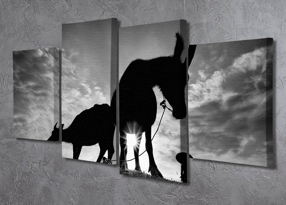 Herding Buffalos 4 Split Panel Canvas - Canvas Art Rocks - 2