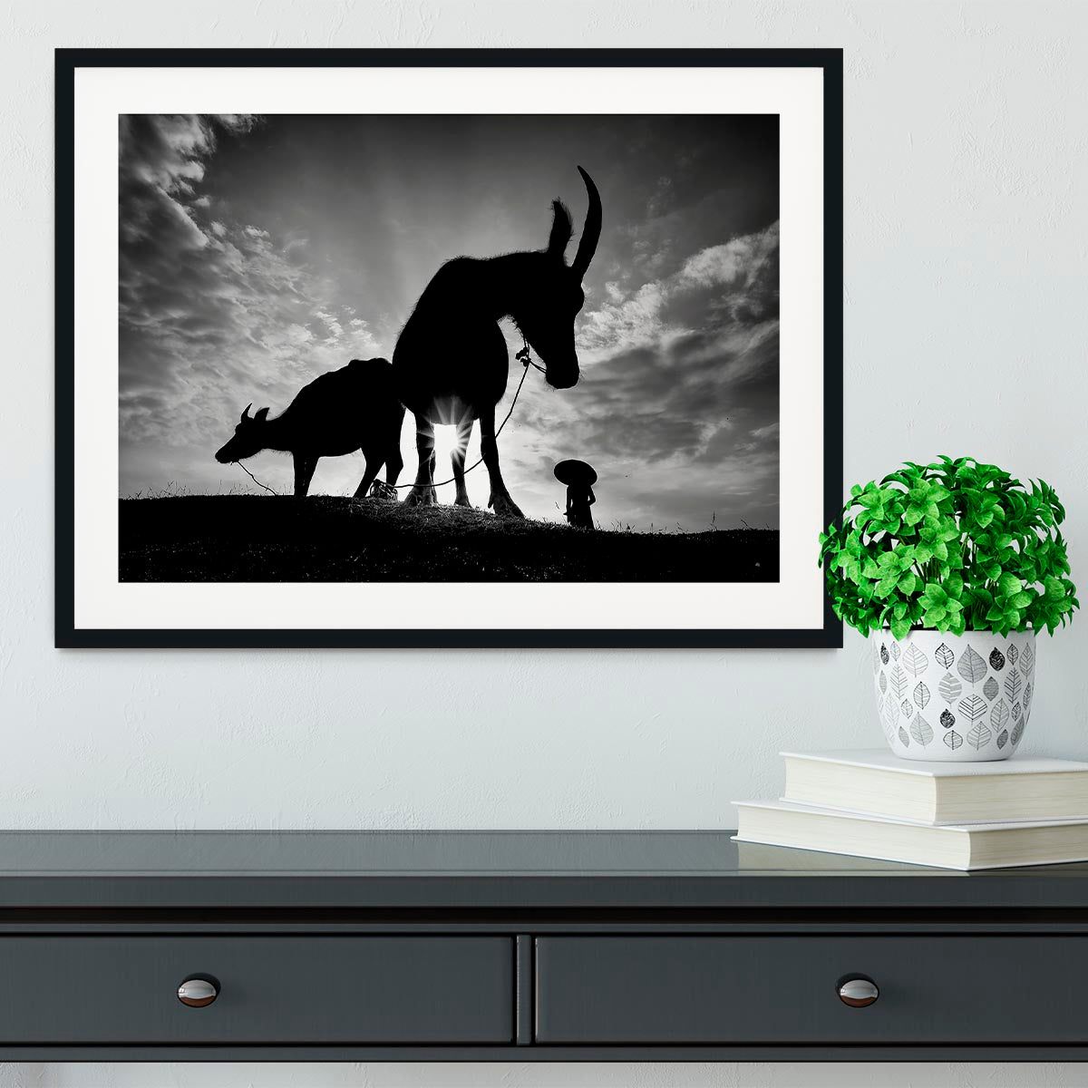 Herding Buffalos Framed Print - Canvas Art Rocks - 1