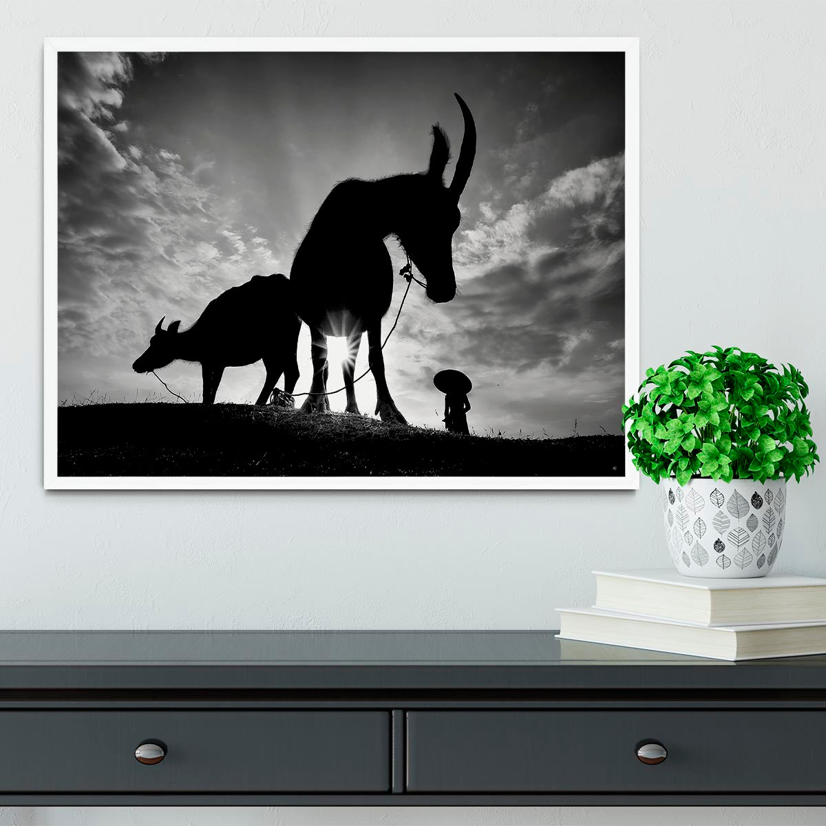 Herding Buffalos Framed Print - Canvas Art Rocks -6