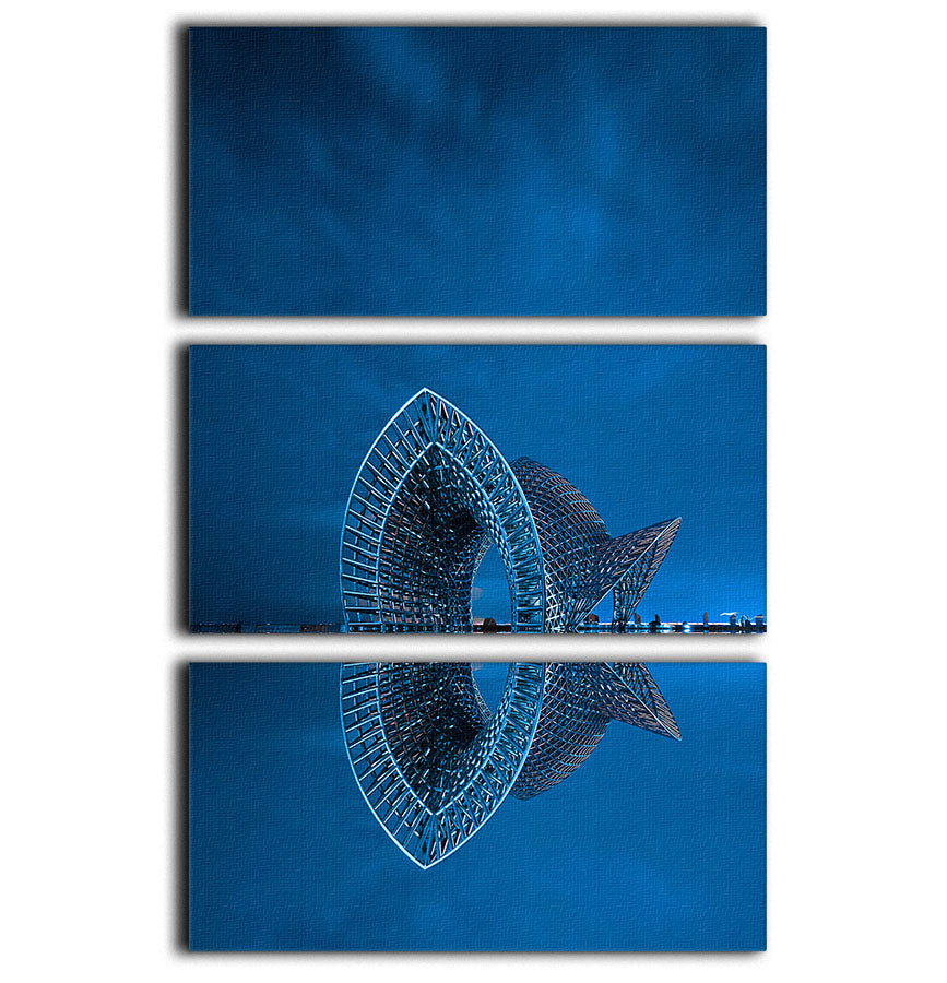 Blue Sculpture Reflected In The Sea 3 Split Panel Canvas Print - Canvas Art Rocks - 1
