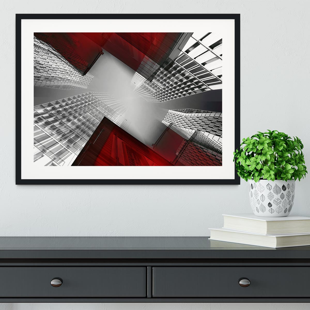 Red And White Skyscrapers Framed Print - Canvas Art Rocks - 1