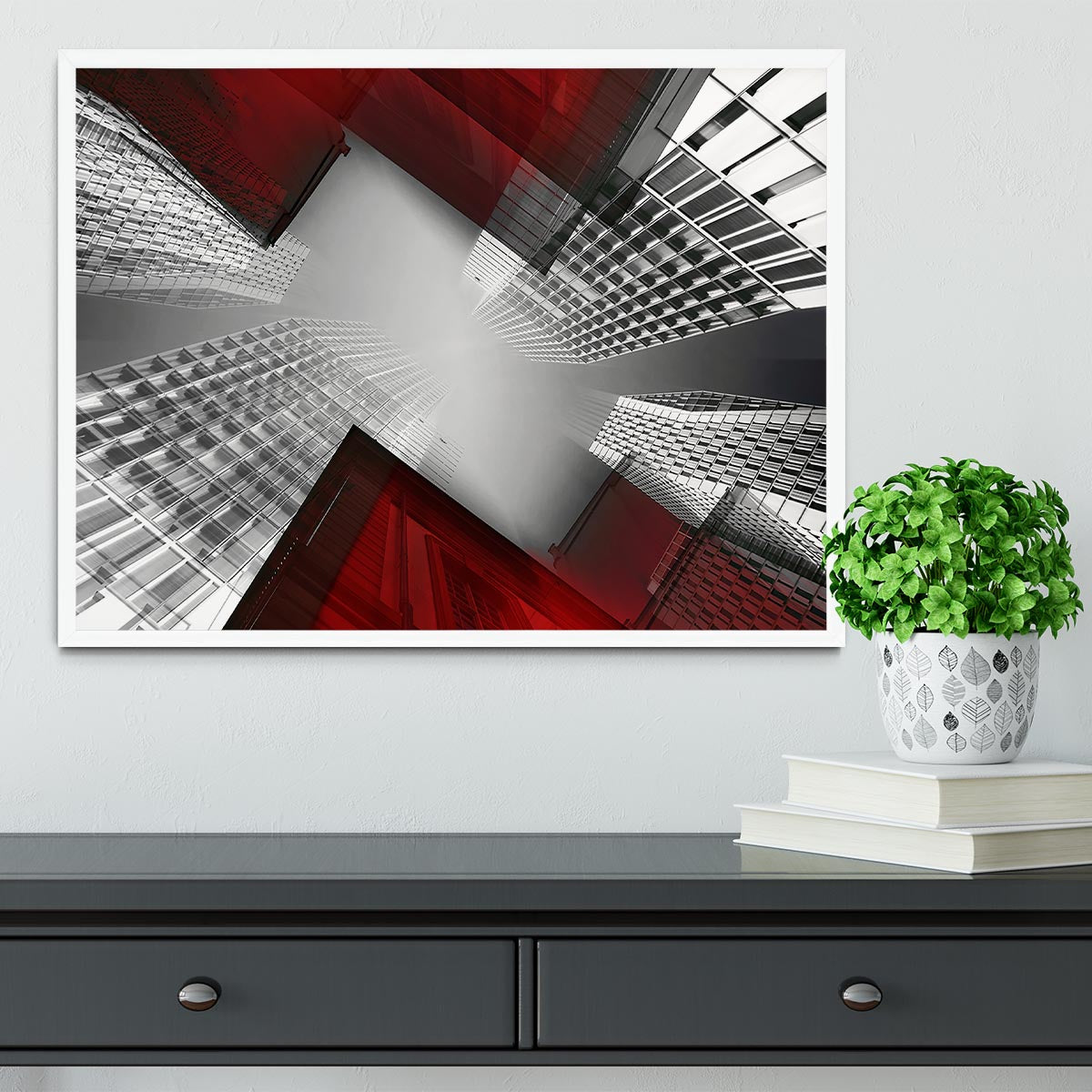 Red And White Skyscrapers Framed Print - Canvas Art Rocks -6