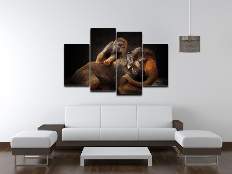 Mother And Baby Elephants 4 Split Panel Canvas - Canvas Art Rocks - 3