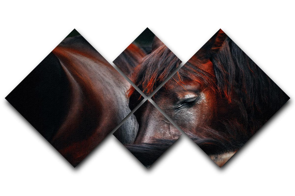 Horses Sleep In A Huddle 4 Square Multi Panel Canvas - Canvas Art Rocks - 1