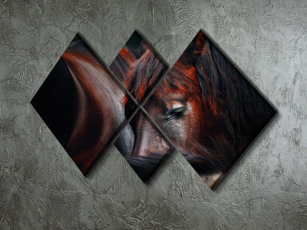 Horses Sleep In A Huddle 4 Square Multi Panel Canvas - Canvas Art Rocks - 2