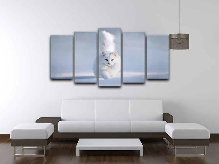 White Kitten Running In Snow 5 Split Panel Canvas - Canvas Art Rocks - 3