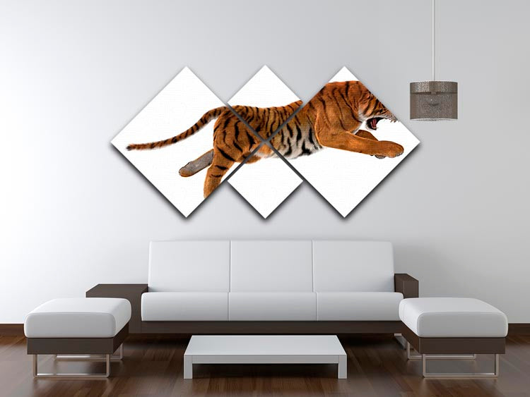 3D digital render of a hunting big cat 4 Square Multi Panel Canvas - Canvas Art Rocks - 3