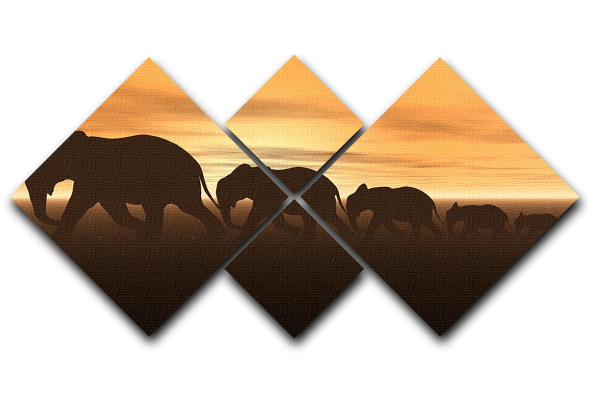 3D render of elephants 4 Square Multi Panel Canvas - Canvas Art Rocks - 1