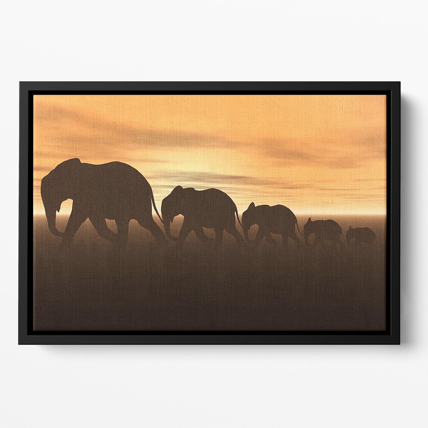 3D render of elephants Floating Framed Canvas - Canvas Art Rocks - 2