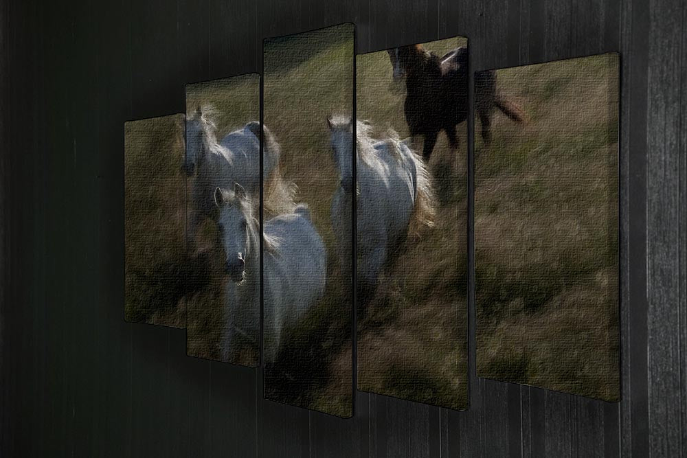 Horses Gallop in 5 Split Panel Canvas - Canvas Art Rocks - 2