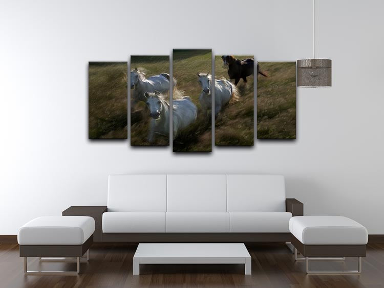 Horses Gallop in 5 Split Panel Canvas - Canvas Art Rocks - 3