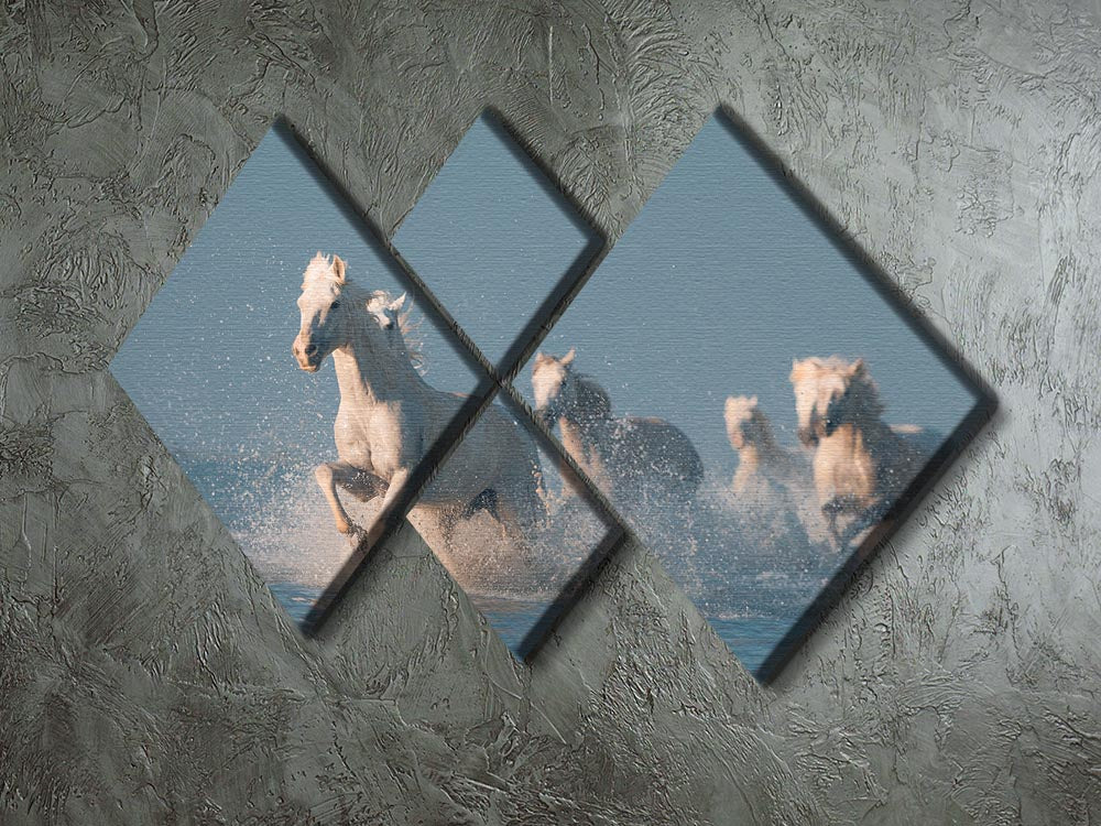 Wite Horses Running In Water 4 Square Multi Panel Canvas - Canvas Art Rocks - 2