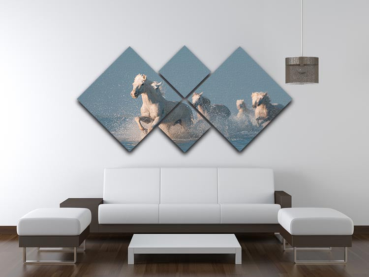 Wite Horses Running In Water 4 Square Multi Panel Canvas - Canvas Art Rocks - 3