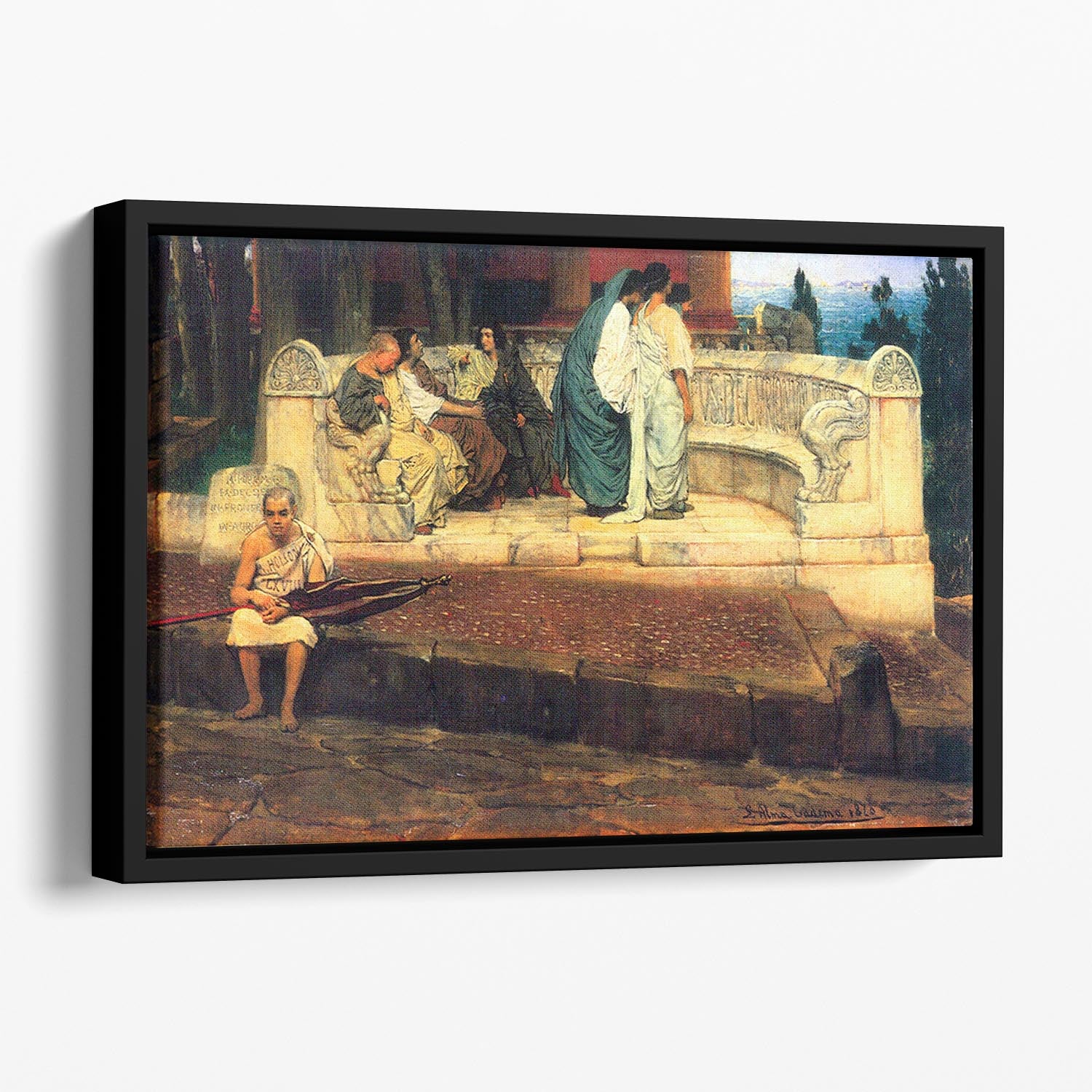 A Exedra by Alma Tadema Floating Framed Canvas - Canvas Art Rocks - 1