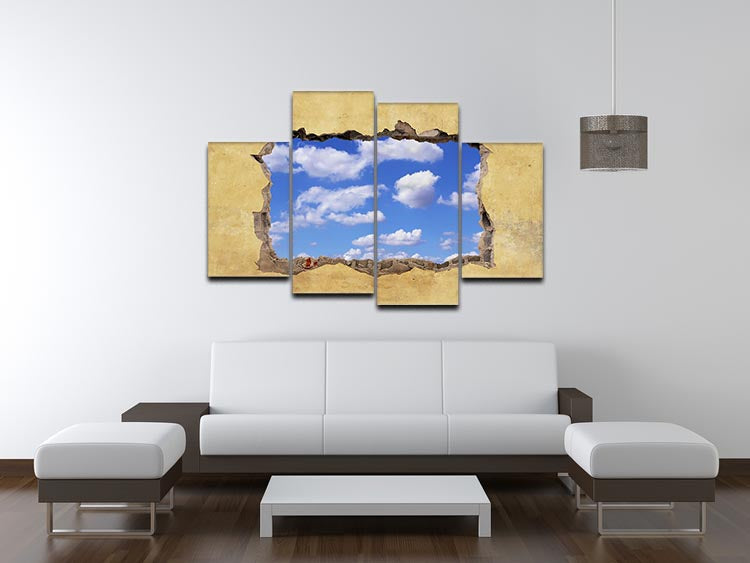A Hole in a Wall with Blue Sky 4 Split Panel Canvas - Canvas Art Rocks - 3